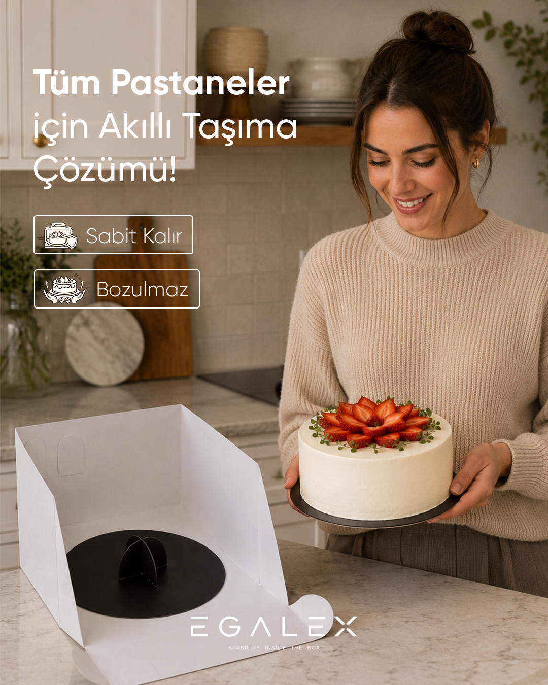 EgaleX sabitleme sistemiyle pasta kutusu hazırlayan pastacı